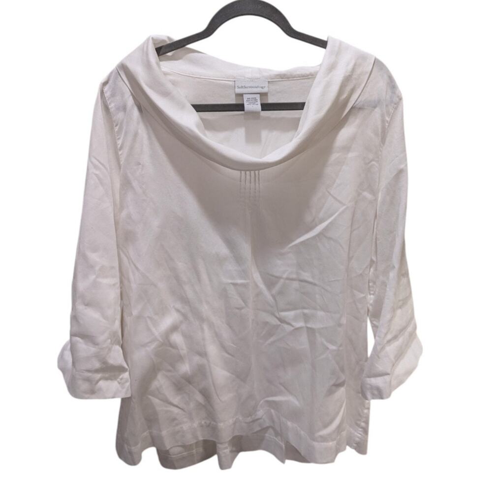 Soft Surroundings White Cowl Neck Roll Tab Blouse Large - Picture 3 of 4